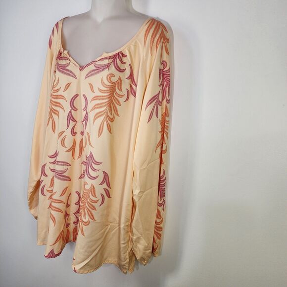 Lascana for Venus Tunic Top XL Orange Pink Long Sleeve V Neck Floral Coverup - Picture 5 of 12